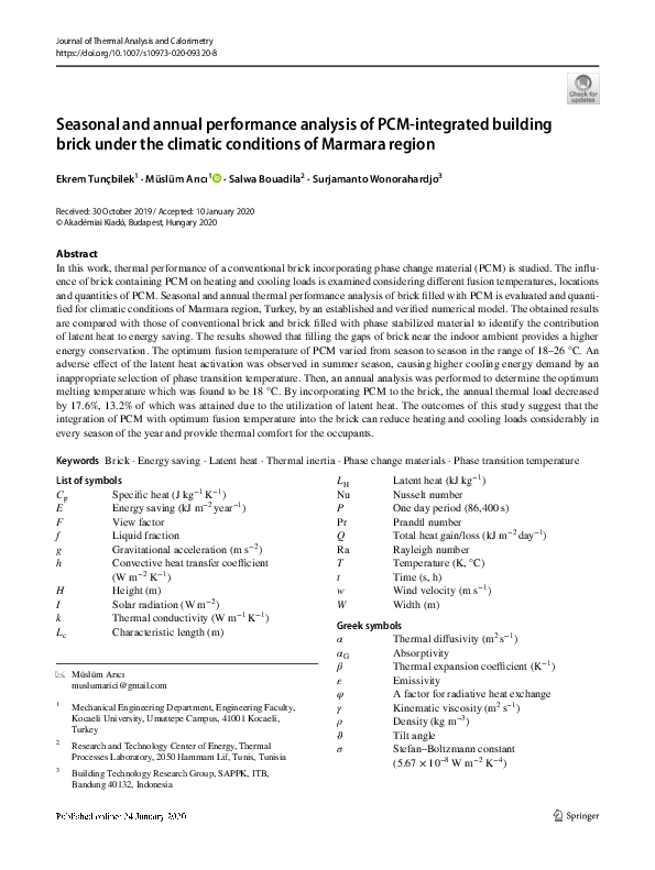 (PDF) Seasonal and annual performance analysis of PCM-integrated ...
