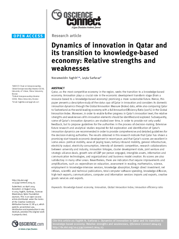 (PDF) Dynamics of innovation in Qatar and its transition to knowledge ...