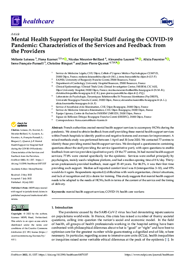 (PDF) Mental Health Support for Hospital Staff during the COVID-19 ...