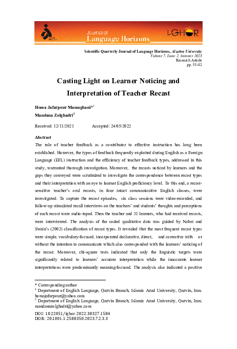 (PDF) Casting Light on Learner Noticing and Interpretation of Teacher ...