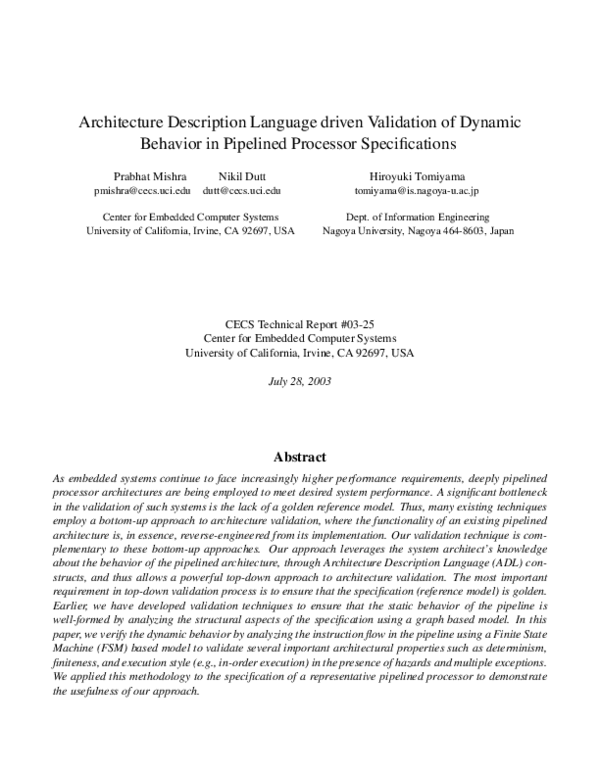 (PDF) Architecture description language driven validation of processor ...