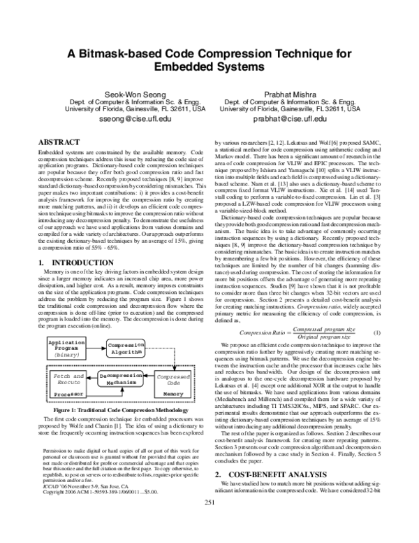 (PDF) A Bitmask-based Code Compression Technique for Embedded Systems