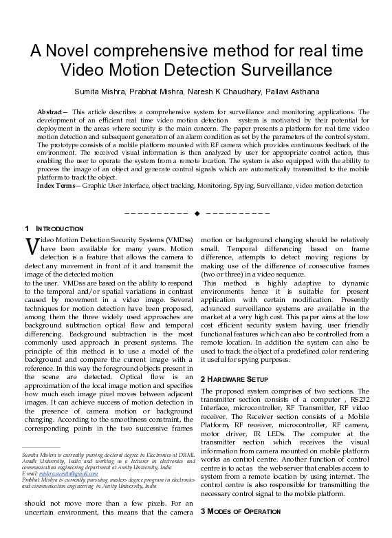 (PDF) A Novel comprehensive method for real time Video Motion Detection ...