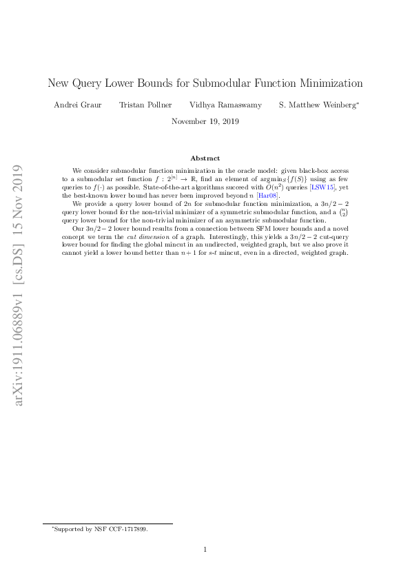 (PDF) New Query Lower Bounds for Submodular Function MInimization ...