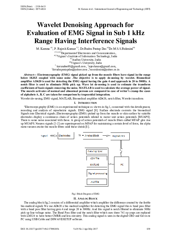 (PDF) Wavelet Denoising Approach for Evaluation of EMG Signal in Sub 1 ...