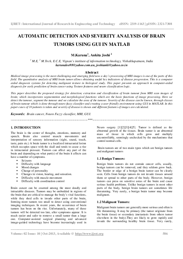 (PDF) Automatic Detection and Severity Analysis of Brain Tumors Using ...