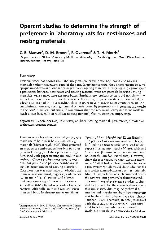 (PDF) Operant studies to determine the strength of preference in ...