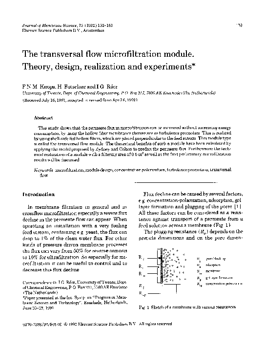 (PDF) The transversal flow microfiltration module. Theory, design ...