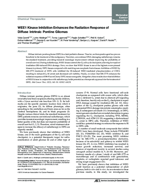 (PDF) WEE1 kinase inhibition enhances the radiation response of diffuse ...