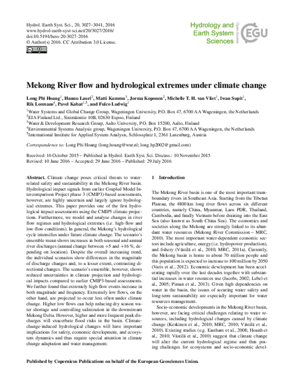 (PDF) Mekong River flow and hydrological extremes under climate change ...