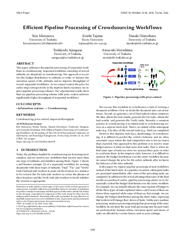 (PDF) Efficient Pipeline Processing of Crowdsourcing Workflows