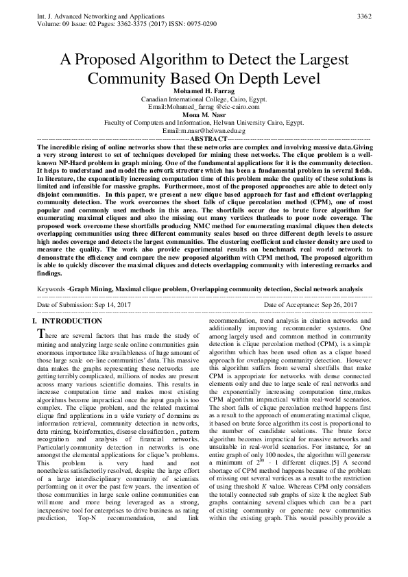 (PDF) A Proposed Algorithm to Detect the Largest Community Based On ...