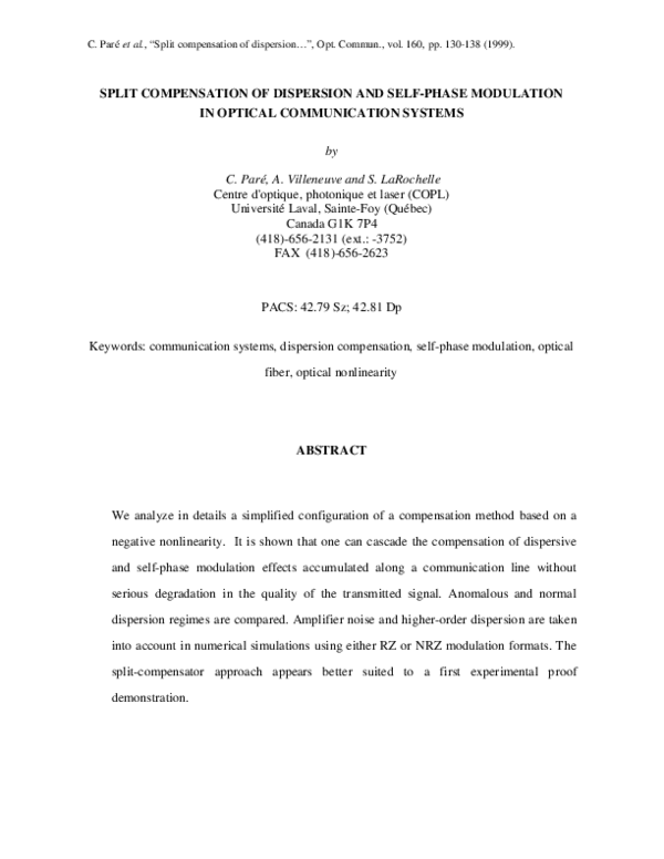 (PDF) Split compensation of dispersion and self-phase modulation in ...