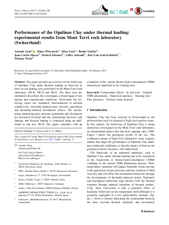 (PDF) Performance of the Opalinus Clay under thermal loading ...