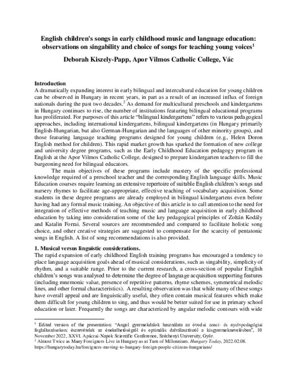 (PDF) English children's songs in early childhood music and language ...