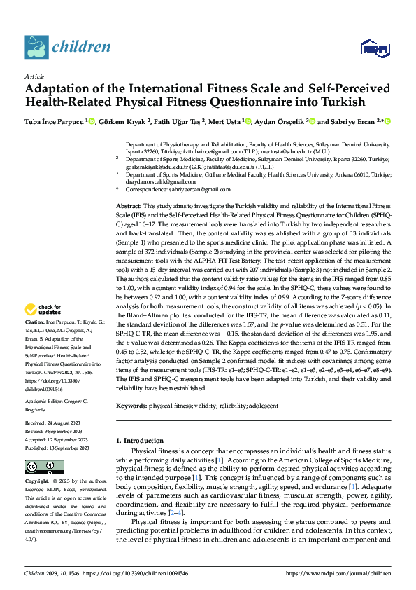 (PDF) Adaptation of the International Fitness Scale and Self-Perceived ...