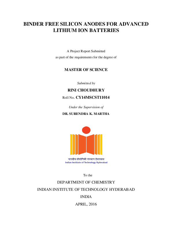 (PDF) Binder free Silicon Anodes for Advanced Lithium Ion Batteries