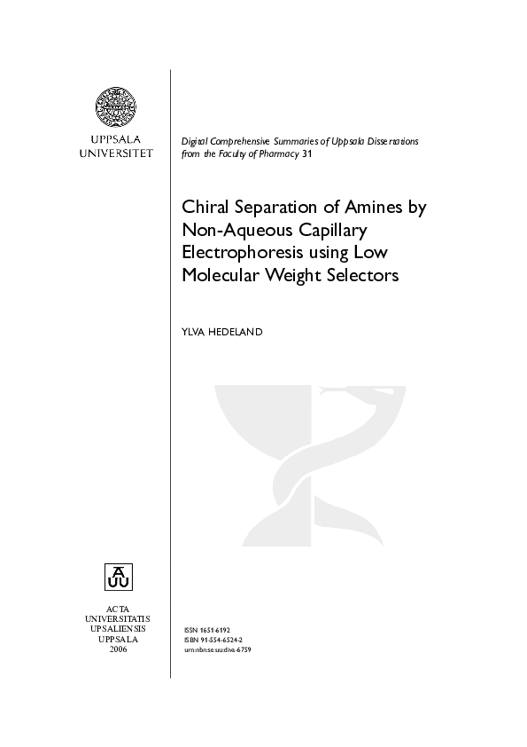 (PDF) Chiral Separation of Amines by Non-Aqueous Capillary ...