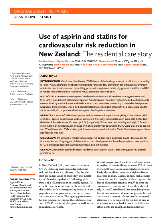 (PDF) Use of aspirin and statins for cardiovascular risk reduction in ...