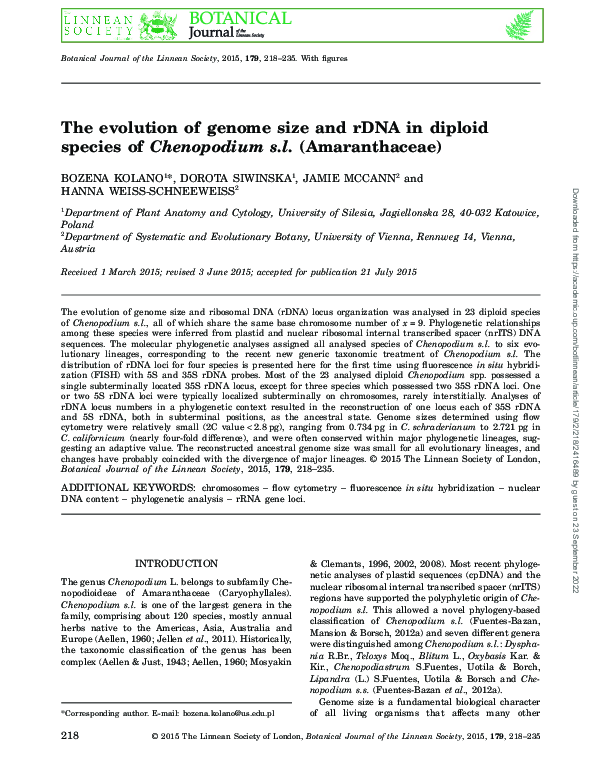 (PDF) The evolution of genome size and rDNA in diploid species ...