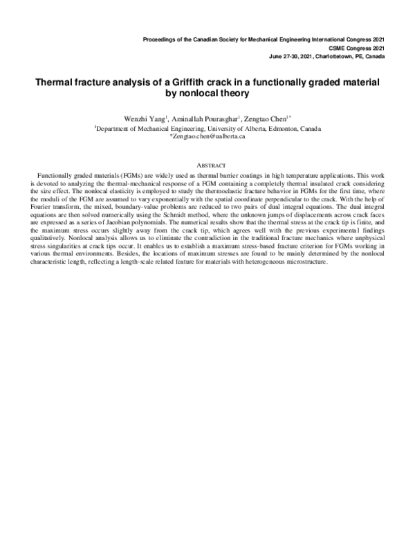 (PDF) Thermal Fracture Analysis Of A Griffith Crack In A Functionally ...