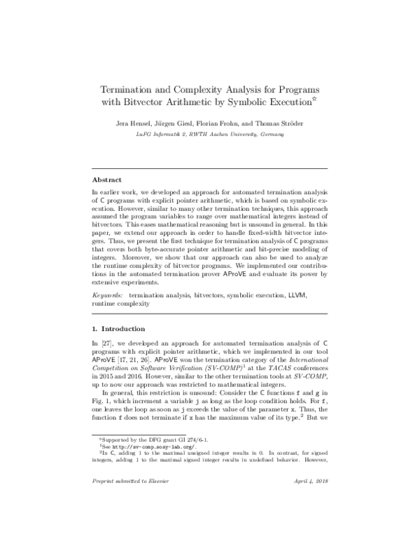 (PDF) Termination and complexity analysis for programs with bitvector ...