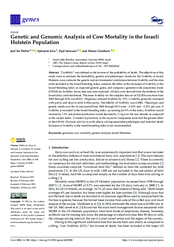 (PDF) Genetic and Genomic Analysis of Cow Mortality in the Israeli ...