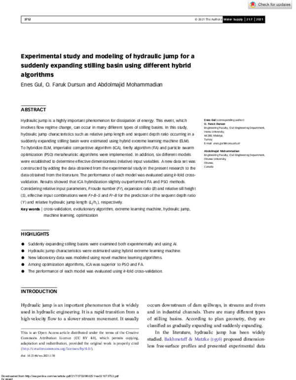 (PDF) Experimental study and modeling of hydraulic jump for a suddenly ...