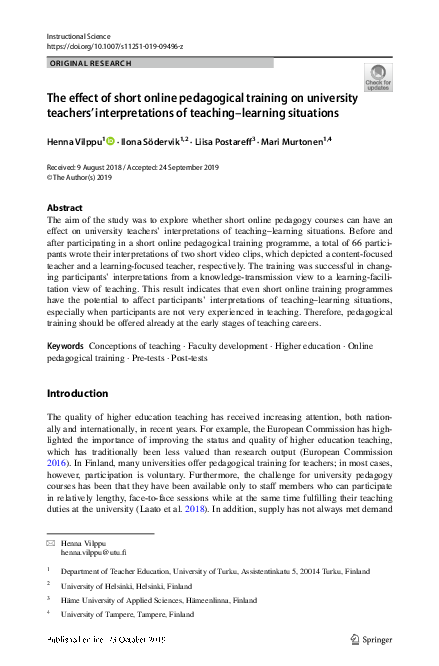(PDF) The effect of short online pedagogical training on university ...