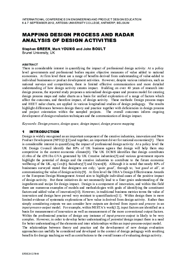 (PDF) Mapping Design Process and Radar Analysis of Design Activities