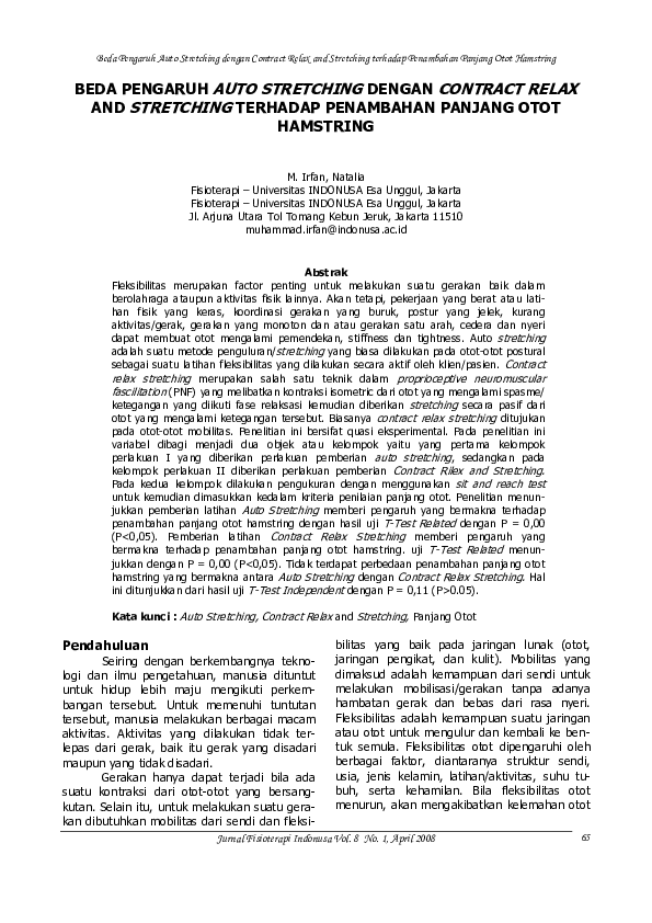 (PDF) Beda Pengaruh Auto Stretching dengan Contract Relax and ...