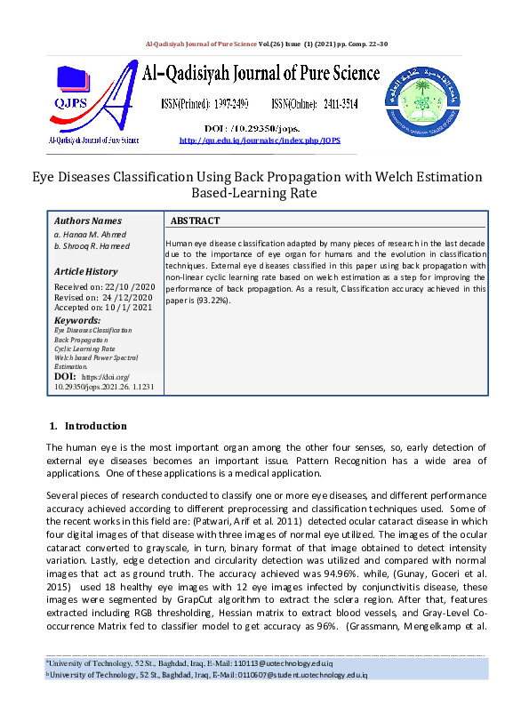 (PDF) Eye Diseases Classification Using Back Propagation with Welch ...