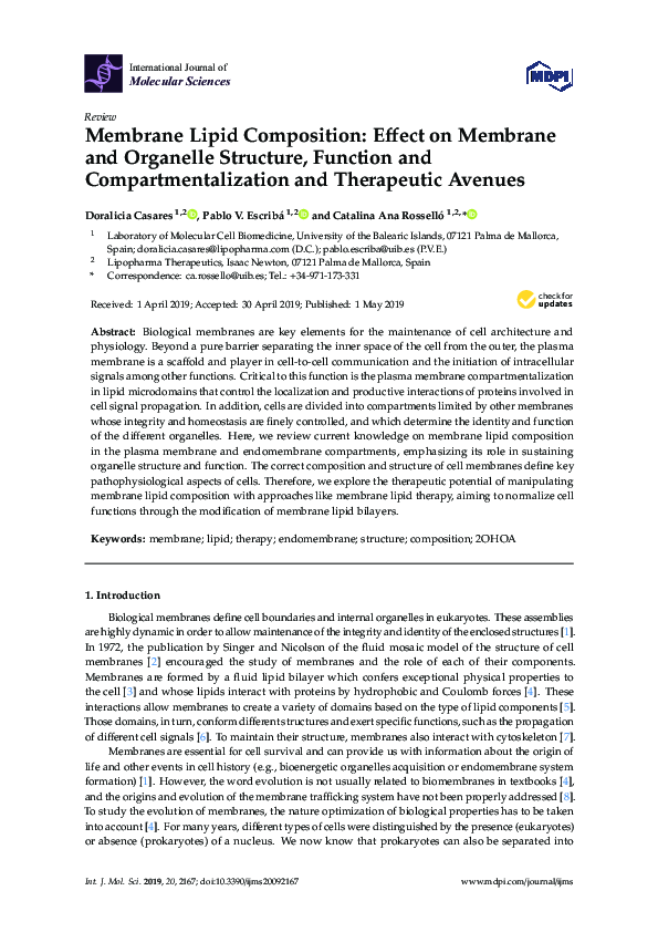 (PDF) Membrane Lipid Composition: Effect on Membrane and Organelle ...