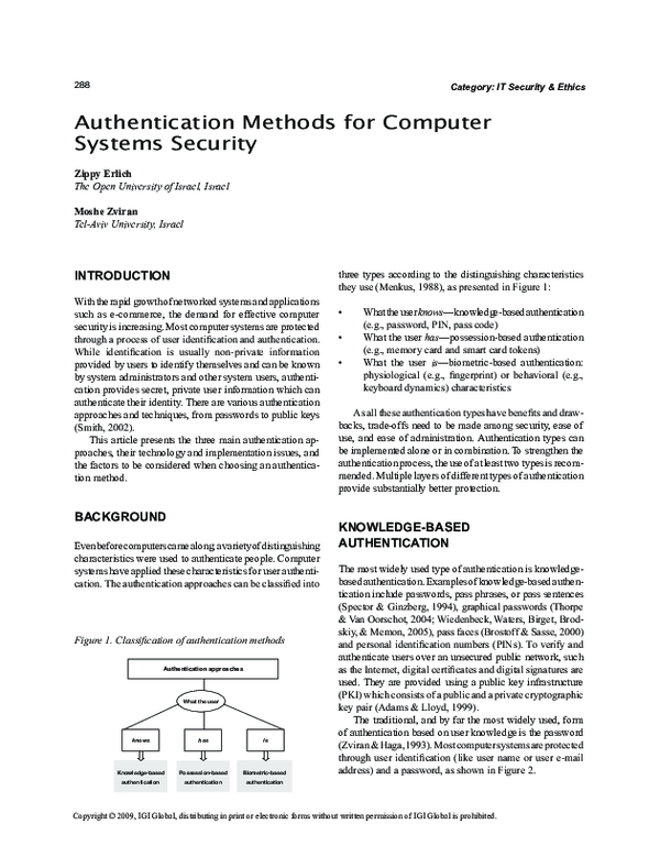 (PDF) Authentication Methods for Computer Systems Security