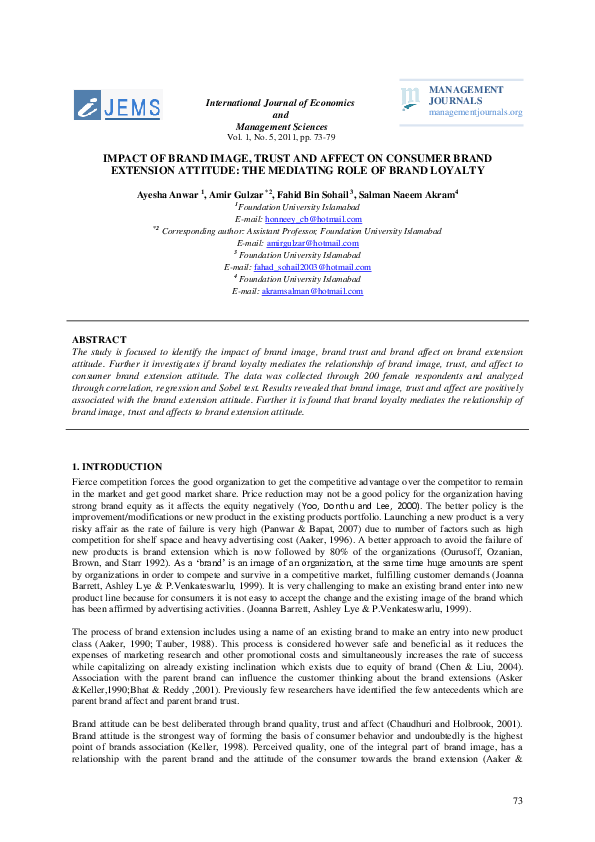 (PDF) Impact of Brand Image, Trust and Affect on Consumer Brand ...