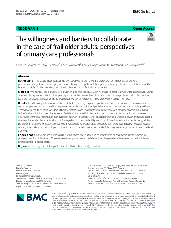 (PDF) The willingness and barriers to collaborate in the care of frail ...
