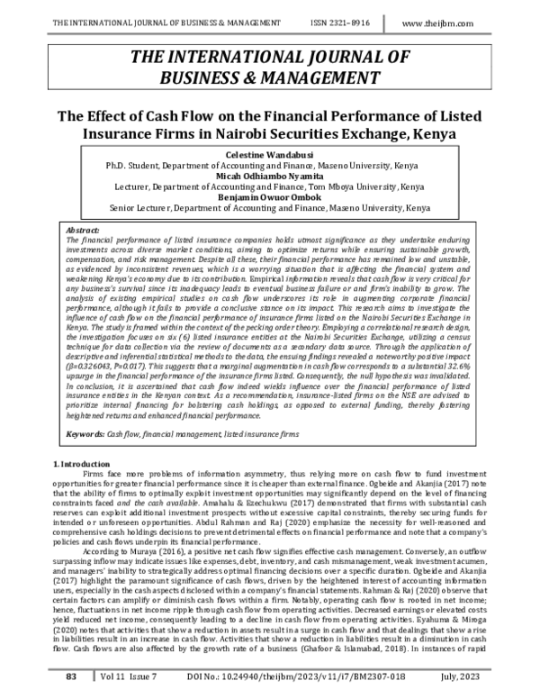 (PDF) The Effect of Cash Flow on the Financial Performance of Listed ...