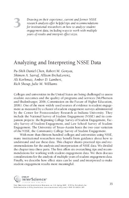 (PDF) Analyzing and interpreting NSSE data