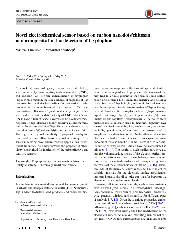 (PDF) Novel electrochemical sensor based on carbon nanodots/chitosan ...