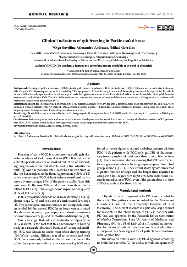 (PDF) Clinical indicators of gait freezing in Parkinson's disease