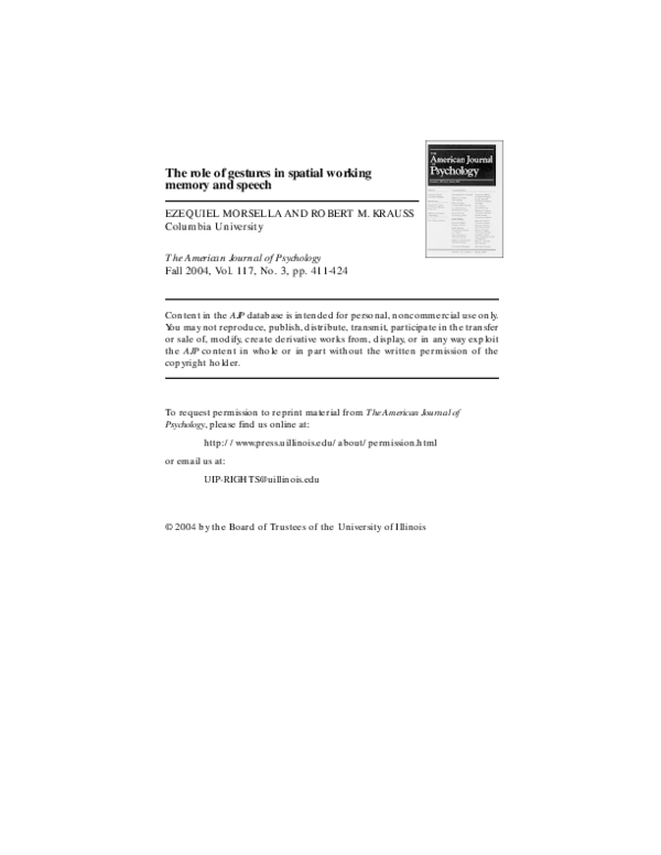 (PDF) The Role of Gestures in Spatial Working Memory and Speech