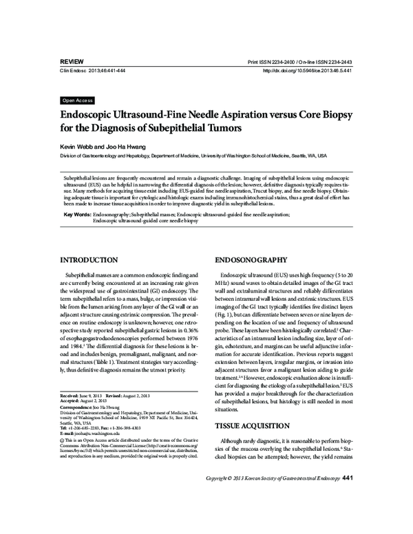 (PDF) Endoscopic Ultrasound-Fine Needle Aspiration versus Core Biopsy ...