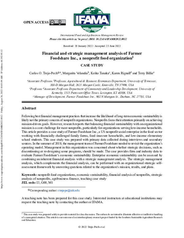 (PDF) Financial and strategic management analysis of Farmer Foodshare ...