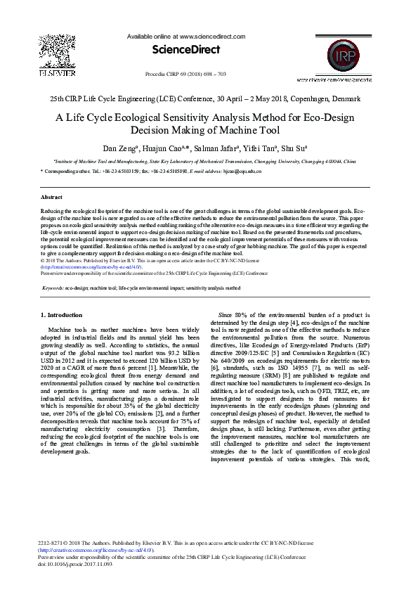 (PDF) A Life Cycle Ecological Sensitivity Analysis Method for Eco ...