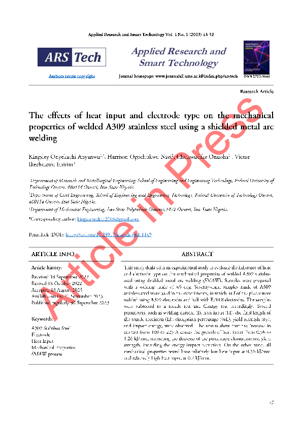 (PDF) The effects of heat input and electrode type on the mechanical ...