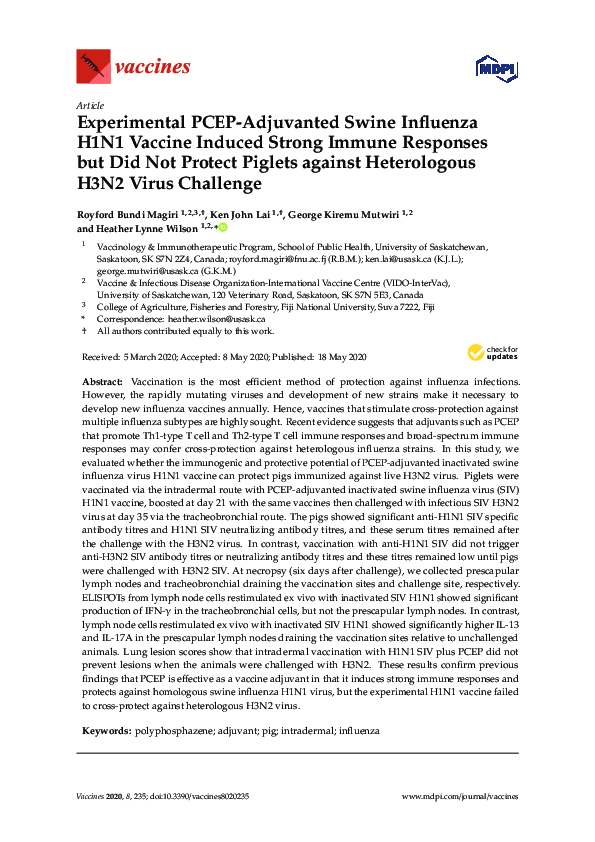 (PDF) Experimental PCEP-Adjuvanted Swine Influenza H1N1 Vaccine Induced ...