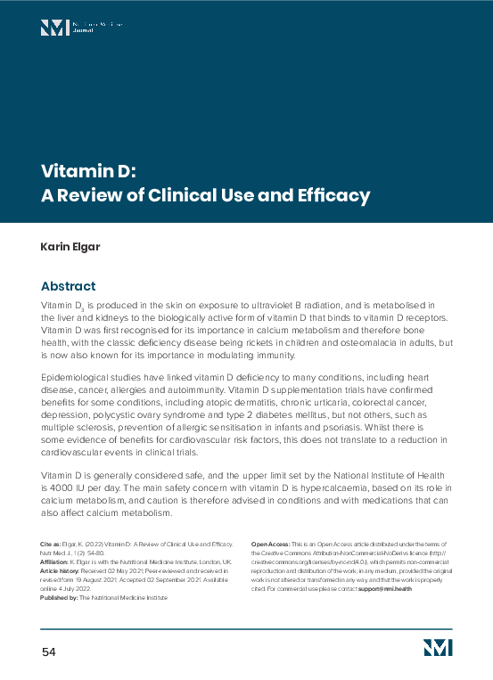 (PDF) Vitamin D: A Review of Clinical Use and Efficacy