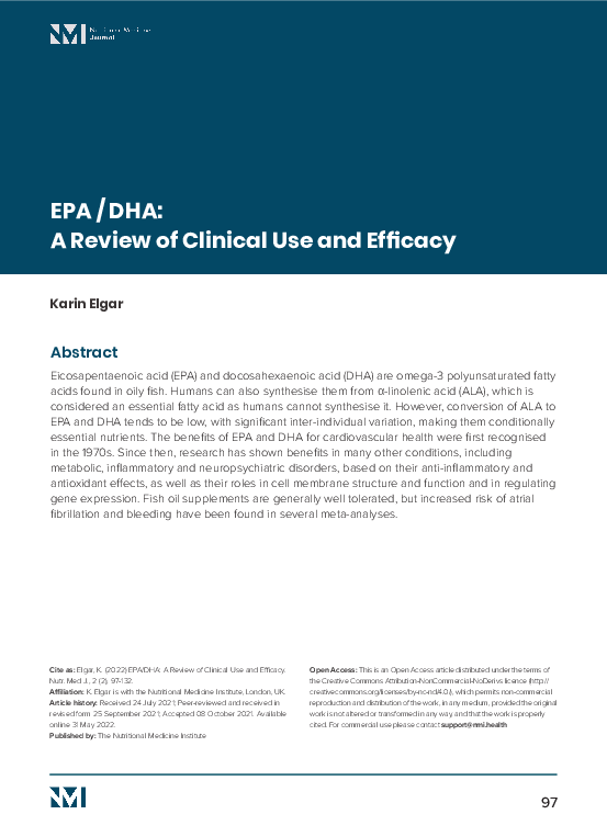 (PDF) EPA / DHA: A Review of Clinical Use and Efficacy