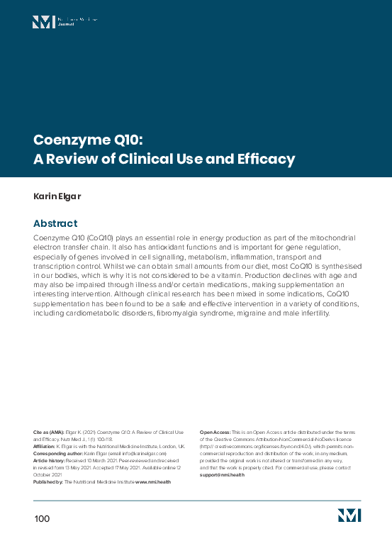 (PDF) Coenzyme Q10 A Review of Clinical Use and Efficacy Karin Elgar Academia.edu