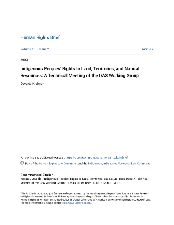 (PDF) Indigenous Peoples’ Rights to Land, Territories, and Natural ...